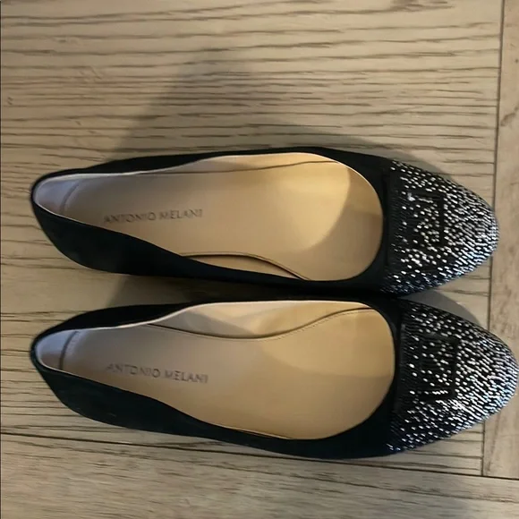 ANTONIO MELANI Black and Silver Flats with Sophisticated Two-Tone Design - Picture 2 of 5